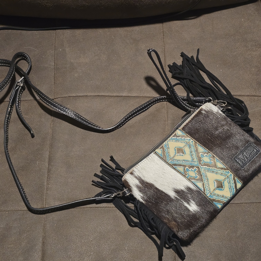 Stylish Black and Brown Fringe Crossbody Bag